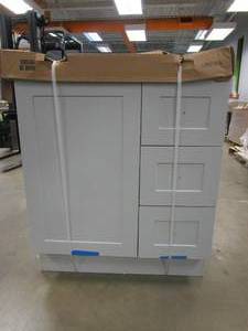 lot 100 image: Glacier Bay Bannister 30.5 in. W x 18.75 in. D Bath Vanity in Pearl Gray with Cultured Marble Top in Colorpoint White with Sink (NICE CONDITION)