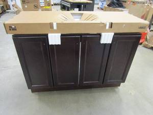 lot 101 image: Vanity Pro 48 in x 19 in x 35.5 in Vanity in Chestnut with Cultured Marble White Vanity Top (SMALL SCRATCH ON TOP, SEE PHOTO, SHOULD BE COVERED BY FAUCET)