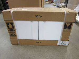 lot 103 image: Hampton Bay Hampton Satin White Raised Panel Stock Assembled Wall Bridge Kitchen Cabinet (30 in. x 18 in. x 12 in.)
