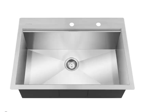 lot 80 image: Glacier Bay AIO Zero Radius Drop-in 18G Stainless Steel 32 in. 2-Hole Single Bowl Workstation Kitchen Sink with Spring Neck Faucet (OPEN BOX)