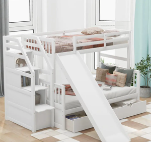 lot 178 image: Harper & Bright Designs White Twin Over Full Bunk Bed with Drawers and Slide (IN BOX)