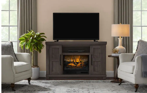 lot 240 image: Home Decorators Collection Caufield 54 in. Freestanding Electric Fireplace TV Stand in Honey Ash