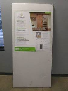 lot 179 image: Masonite 36 in. x 84 in. 1 Panel K-Bar Knotty Pine Wood Interior Sliding Barn Door Slab with Hardware Kit