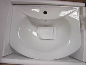 lot 233 image: Swiss Madison Modern White Ceramic Rectangular Chateau Pedestal Bathroom Vessel Sink with Round Single Faucet Hole (SINK ONLY)