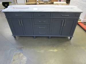 lot 243 image: Home Decorators Collection Sonoma 72 in. W x 22 in. D x 34 in H Bath Vanity in Dark Charcoal with White Carrara marble Top (TOP IS CRACKED IN A FEW PLACES, SEE PHOTOS)