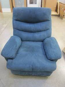lot 246 image: Anthony 35 in. Width Big and Tall Blue Microfiber Wall Hugger Recliner (RECLINING PART IS BROKEN, FABRIC IS A LITTLE DIRTY)
