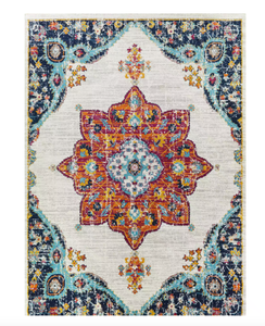 lot 30 image: StyleWell Aurora Multicolored 6 ft. x 9 ft. Medallion Area Rug (STAINING ON EDGE, NEEDS TO BE CLEANED)