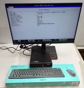 lot 2 image: Lenovo ThinkCentre M720q Computer with a 23.8 Lenovo T24i-20 LCD Monitor  NEW Logitech MK120 Keyboard and Mouse &nbspINTEL(R) CORE(TM) I5-8400T CPU  1.70GHZ  8GB RAM  256GB SSD  NO OS  Includes Power Adapter, Cab-AC, and Display Cords&nbsp