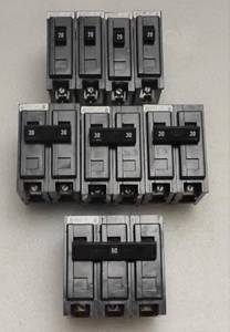 lot 12 image: Cutler-Hammer Power Pack #1  4x QBHW1020  3x QBHW2030  1x BAB3060H  Breakers pulled from a Working Environment and are Fully Functional