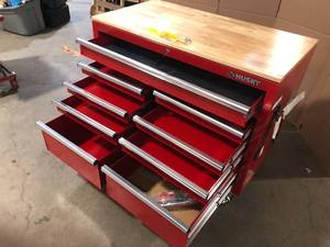 lot 1 image: Husky 9 Drawer Cabinet - Red, Has Damage, Review all picture