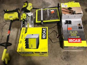 lot 30 image: Mix Lot of Ryobi Tools, Tile Cutter, Snow removal, Customer return, Review all pictures