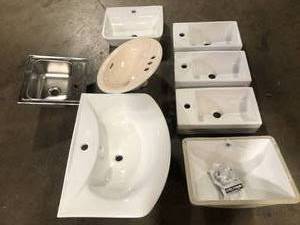 lot 14 image: Mix lot of Bathroom Sinks, in white, Customer returns, Review all pictures