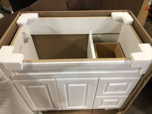 lot 22 image: Glacier Bay Glensford 36 in. W x 21.65 in. D x 34.21 in. H Bath Vanity Cabinet Only in White, Customer return, Review all pictures