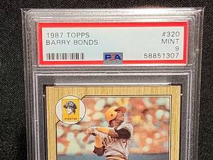 lot 24 image: 1987 Topps Baseball Barry Bonds PSA 9 RC Card #320