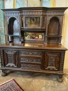 lot 1 image: ornately carved 1896 italian sideboard