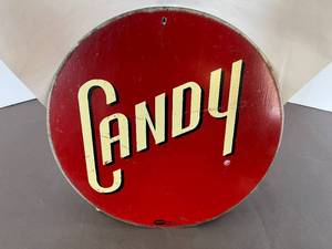 lot 38 image: vintage metal Candy sign  Porkys license plate frame & vintage MN plate