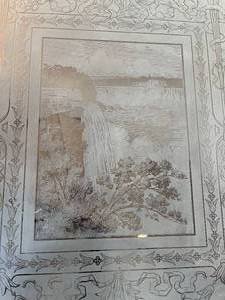 lot 55 image: framed antique etched glass with Niagara Falls
