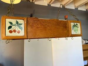 lot 64 image: hanging chefs pan rack with handmade tiles
