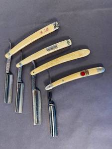 lot 70 image: 4 antique super sharp straight-blade razors for the closest shave