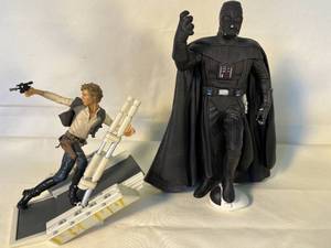 lot 6 image: Star Wars action figures - Luke, Darth, X-Wing Fighter, Boba Fett vs IG-88 figurines