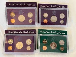 lot 86 image: U.S. Mint Proof Sets - lot of 4  1988199019921994 in beautiful conditionboxed