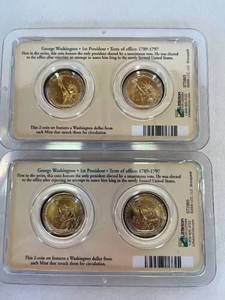 lot 90 image: lot of 2 sets of George Washington 2007 Presidential Dollars (total 4 coins)