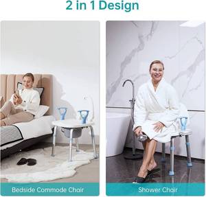 lot 25 image: Elenker 2 in 1 Heavy Duty Shower Chair with Commode
