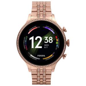 Fossil Womens Gen 6 Crystal-Accent Rose Goldtone Stainless Steel Bracelet Smartwatch