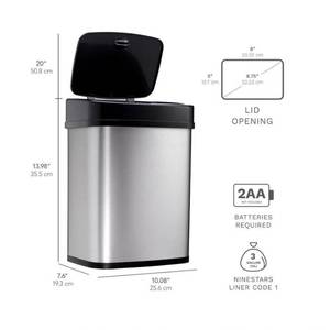 Brand New Nine Stars Rectangular Motion-Sensor 3.2-Gallon Trash Can (missing one side of battery cover)