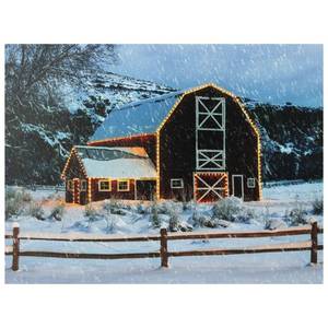 Brand New Northlight Seasonal LED Fiber Optic Snowy Red Barn Christmas Canvas Wall Art