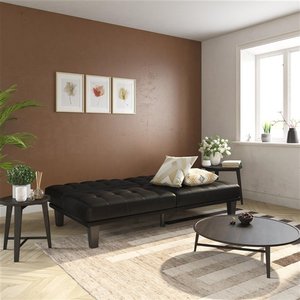 Chaise Lounge Faux Leather Sleeper Sofa - Black