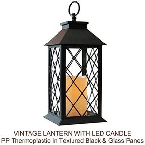 lot 33 image: Bright Zeal 2-Pack 13.5 Vintage Candle Lantern with LED Pillar Candle - Black ((Both lights have slight damage along base))