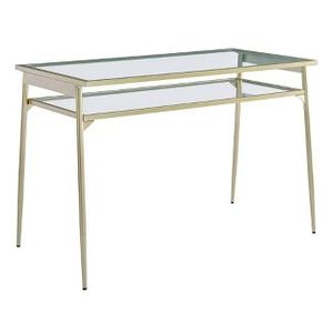 lot 35 image: Brand New Modern 2 Tier Glass Top Writing Desk with Metal Legs Gold - Saracina Home