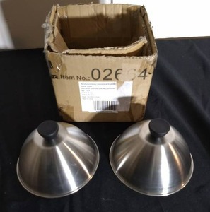 lot 38 image: Brand New - Open Box Item Neway International Stainless Steel BBQ Grill Dome Lids (2 Pack)