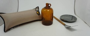 lot 93 image: Covers&All Air Bag Pillow, Brown Glass Finger Jug Etc