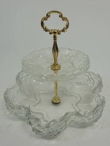 lot 103 image: Vintage Mikasa Crystal Carmen Walther Two-Tiered Candy Dish Server with Brass Handle