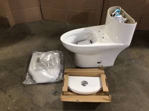 lot 25 image: American Standard Tofino Complete 1-Piece 1.1 GPF Dual Flush Elongated Toilet in White with Slow Close Seat see pictures