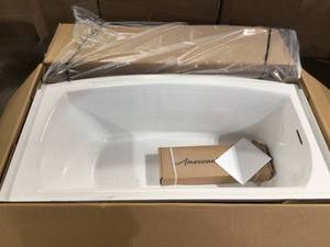 lot 27 image: American Standard Ovation Curve 60 in. Left Drain Rectangular Apron Front Bathtub in Arctic White damaged review pictures