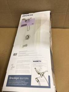 lot 44 image: MOEN Brecklyn Single-Handle 6-Spray Tub and Shower Faucet with Magnetix Rainshower Combo in Spot Resist Brushed Nickel customer return review pictures