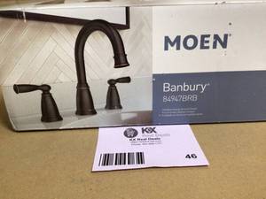 lot 46 image: MOEN Genta 8 in. Widespread 2-Handle Bathroom Faucet in Matte Black customer return see pictures