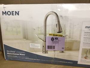 lot 63 image: MOEN Birchfield Touchless Single-Handle Pull-Down Sprayer Kitchen Faucet in Spot Resist Stainless customer return review pictures