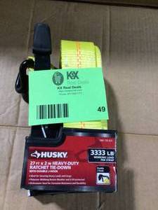 Husky 27ft x 2 In Heavy DUty ratchet tie-down, Customer return, review all pictures