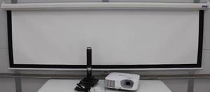 lot 8 image: Casio XJ-F100W HDMI DLP Projector, Remote, Mount & Screen