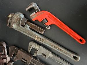 lot 40 image: Tool Box with Pipe Wrenches and Accessories