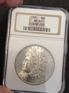 1885 US MORGAN SILVER DOLLAR MS64 NGC