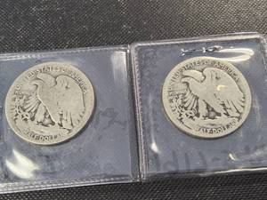 2 EARLY DATE WALKING LIBERTY HALF DOLLARS 1917 1917-S reverse mint mark