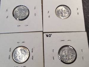 GROUP OF 4 UNC ROOSEVELT DIMES 1955 1955-S 1957 1959-D