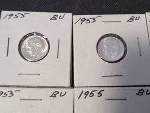 GROUP OF 10 BU-UNC SILVER DIMES 1955 & 1955-S