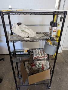 Assorted Tools on Rack, DOES NOT INCLUDE SHELFS  See pictures - Fire block, etc