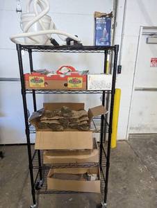 Assorted Tools on Rack, DOES NOT INCLUDE SHELFS  See pictures - Roof Nails etc